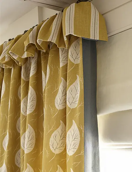 handmade curtains leaf dance curtains with flop over frill in oundle stamford northamptonshire
